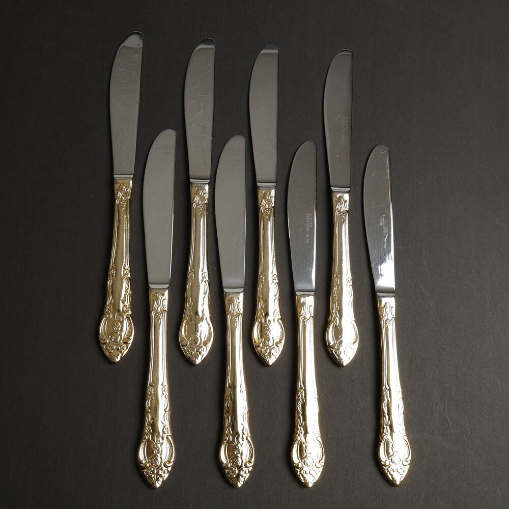 Set of 8 Hanford Forge Ltd HAF30 Gold Plate Stainless Dinner Butter Knives